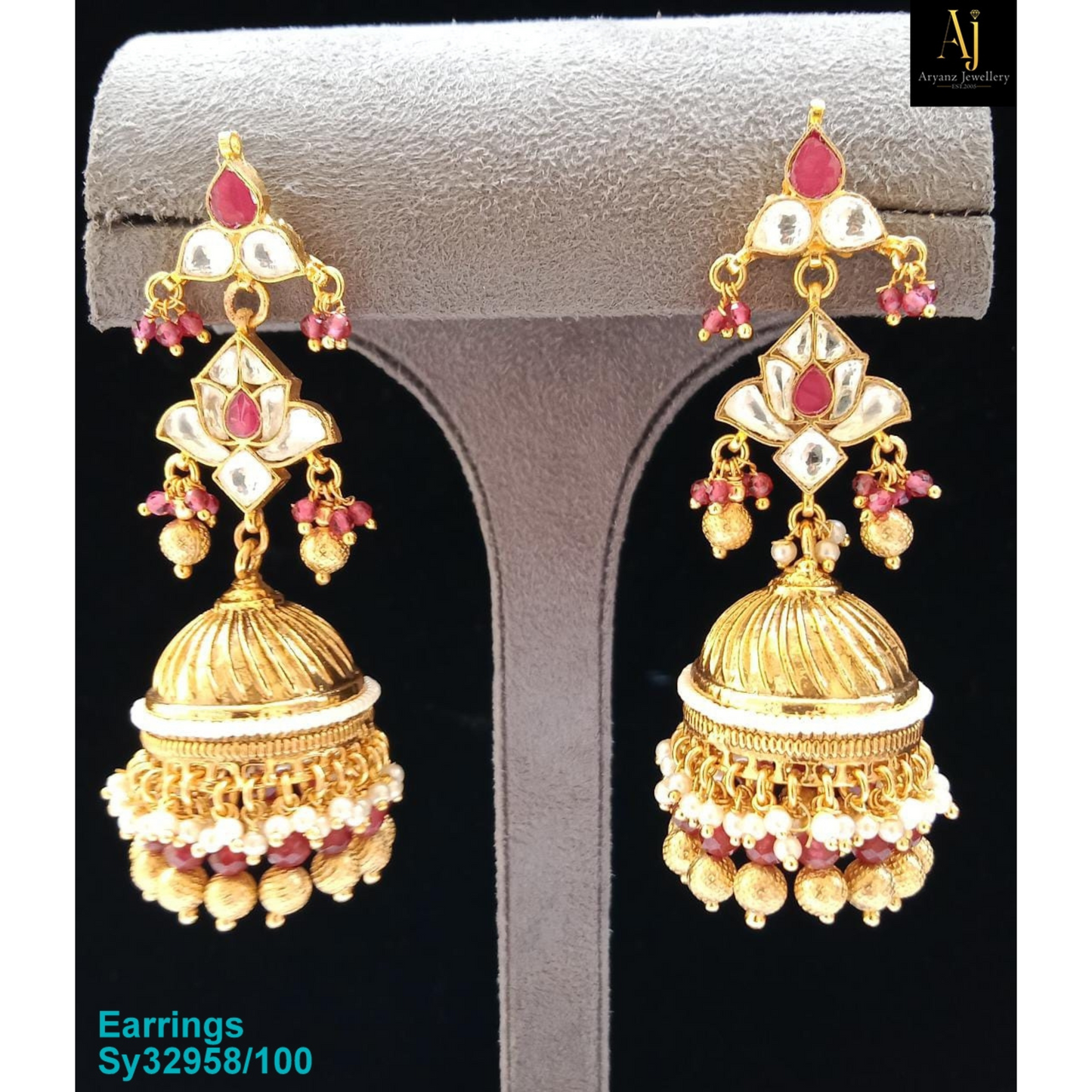 Gold-plated Kundan Jhumki