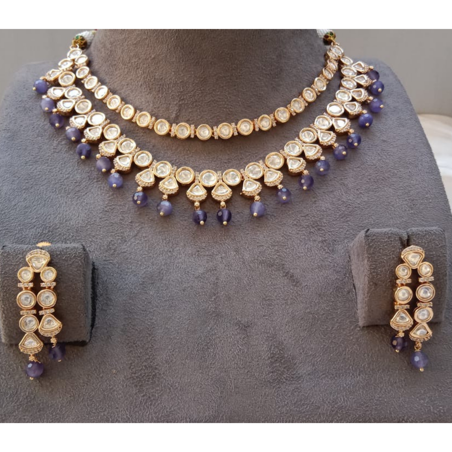 Amethsyt Polki Diamond Necklace Set
