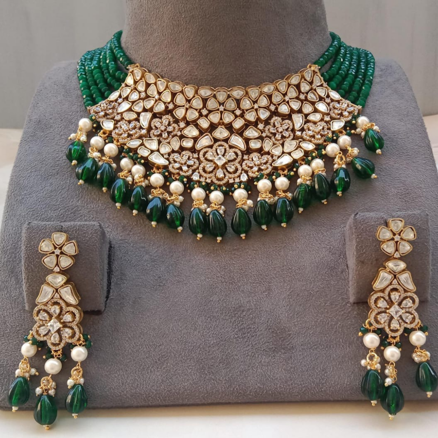 Polki Pearl Bridal Choker Set