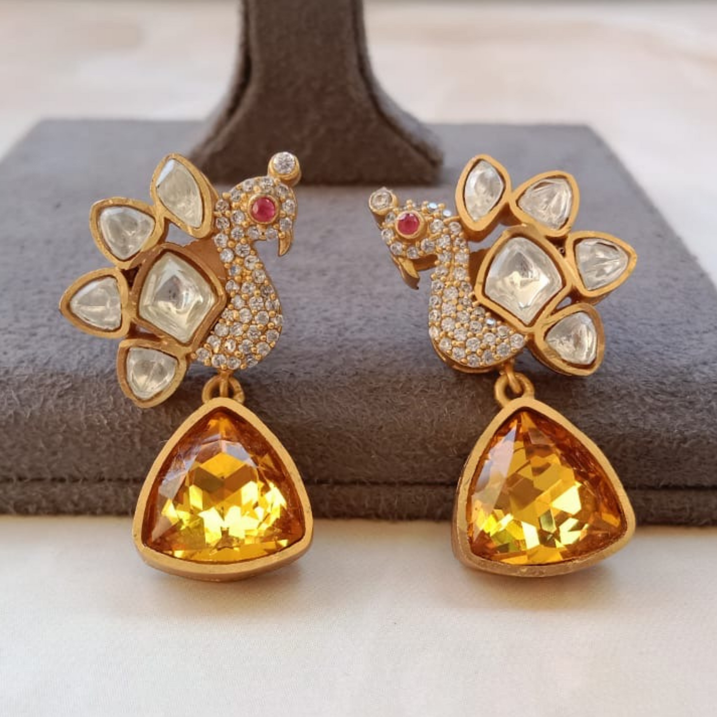 Oxidised Kundan Peacock Earrings