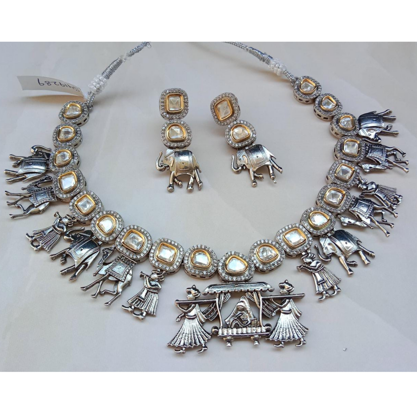 Silver Plating Kundan Temple Jewellery