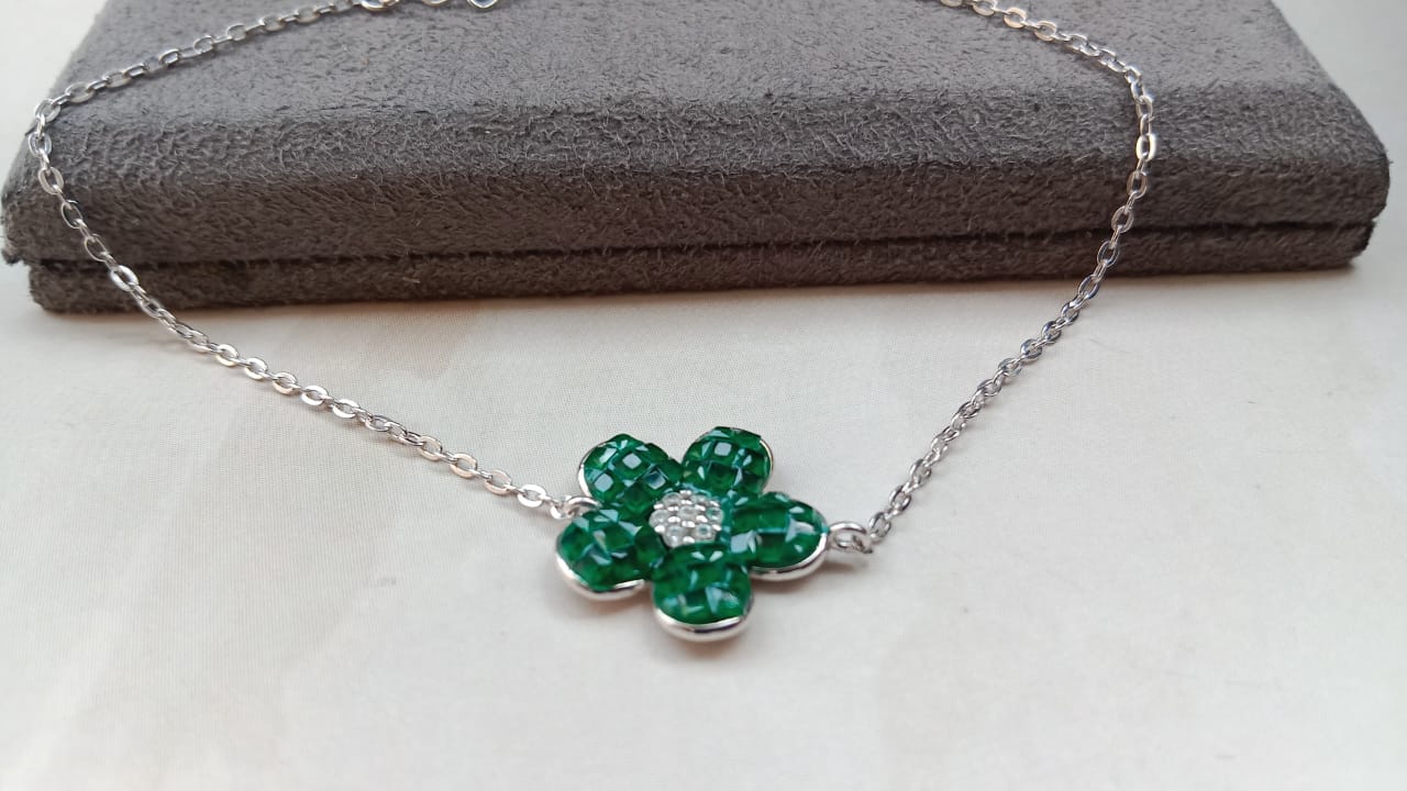 925 Silver -Emerald Floral Bracelet