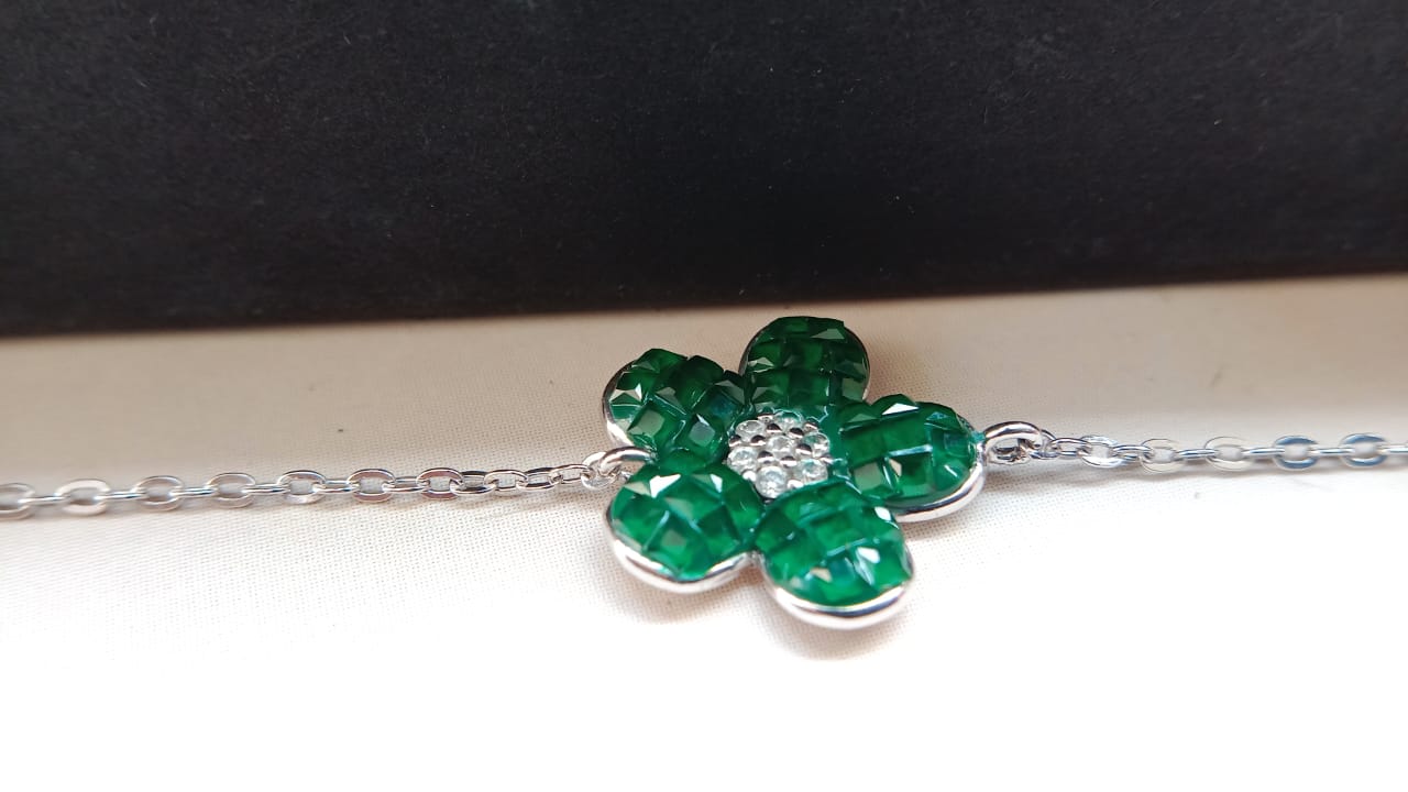 925 Silver -Emerald Floral Bracelet
