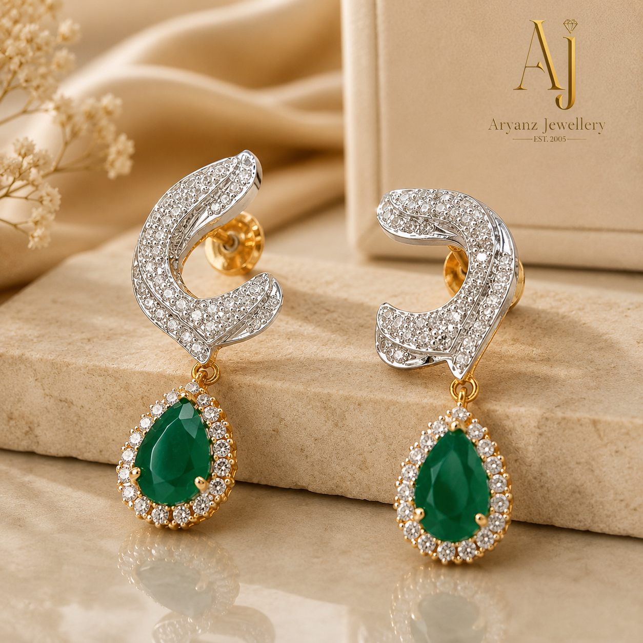Luxury AD Floral Earrings | Dual Gold & Rodium Plated Statement Bridal Party Wear Jewellery