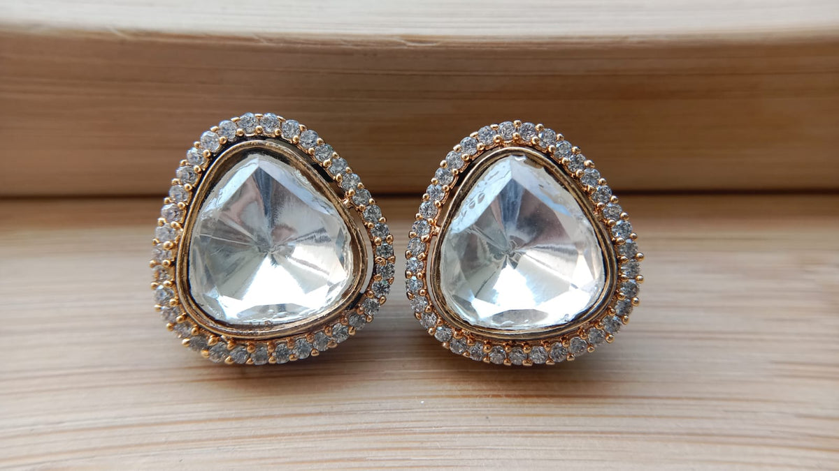Victorian Gold-Tone Statement Earrings with Clear Stones