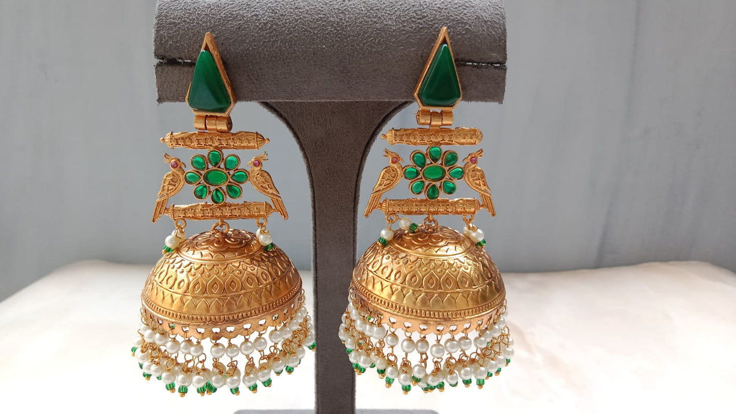 Traditional Golden Jhumki Earrings – Ethnic Charm with Elegant Detailing