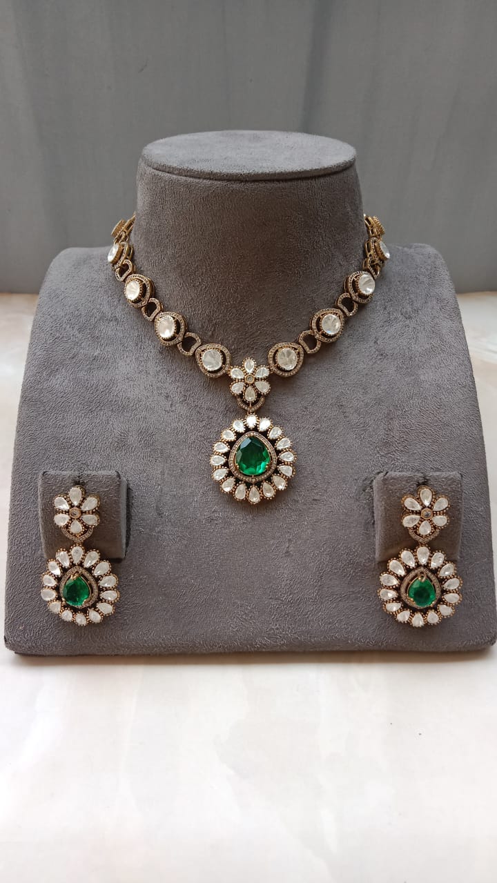 Oxidised Emerald Necklace Set