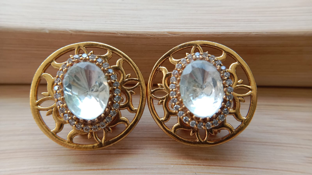 Gold Tone Filigree Polki Statement Stud Earrings