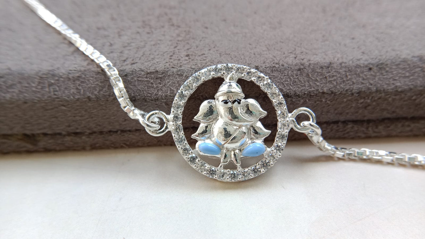 925 Pure silver Ganpati Rakhi (Blue)