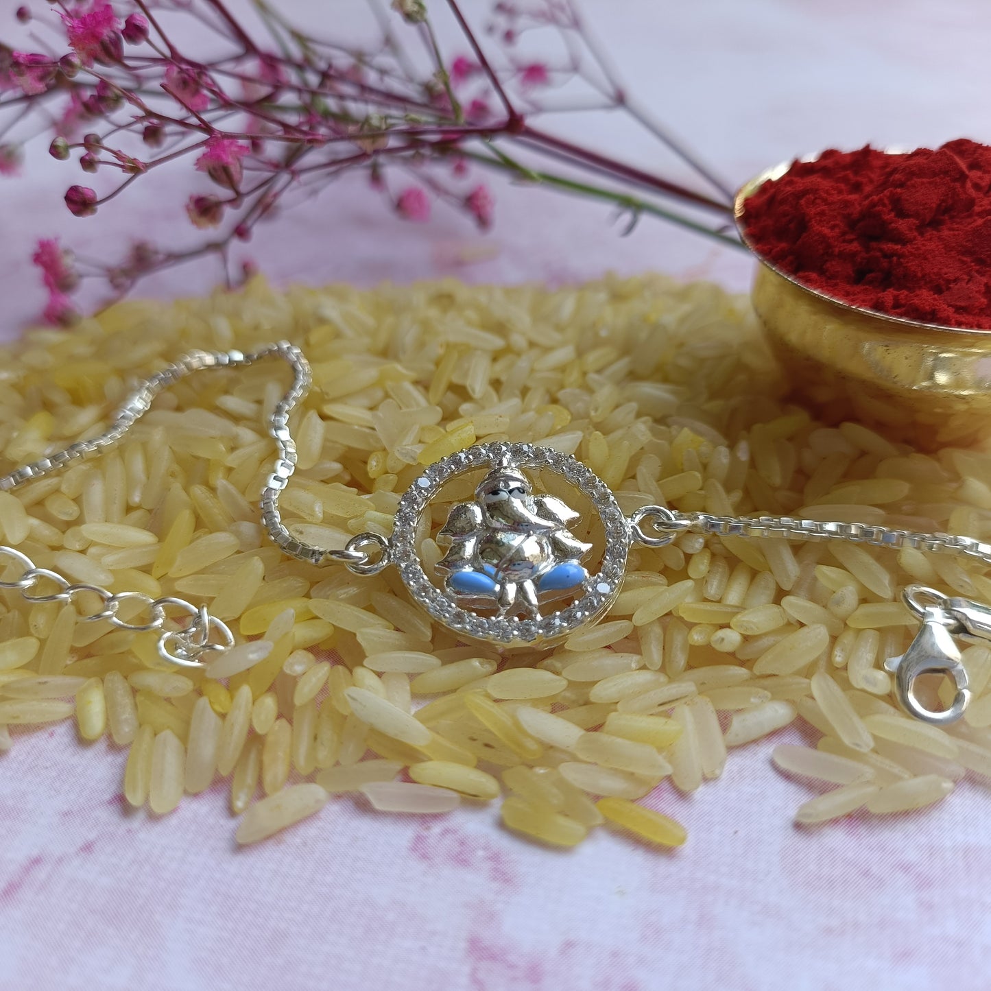 925 Pure silver Ganpati Rakhi (Blue)