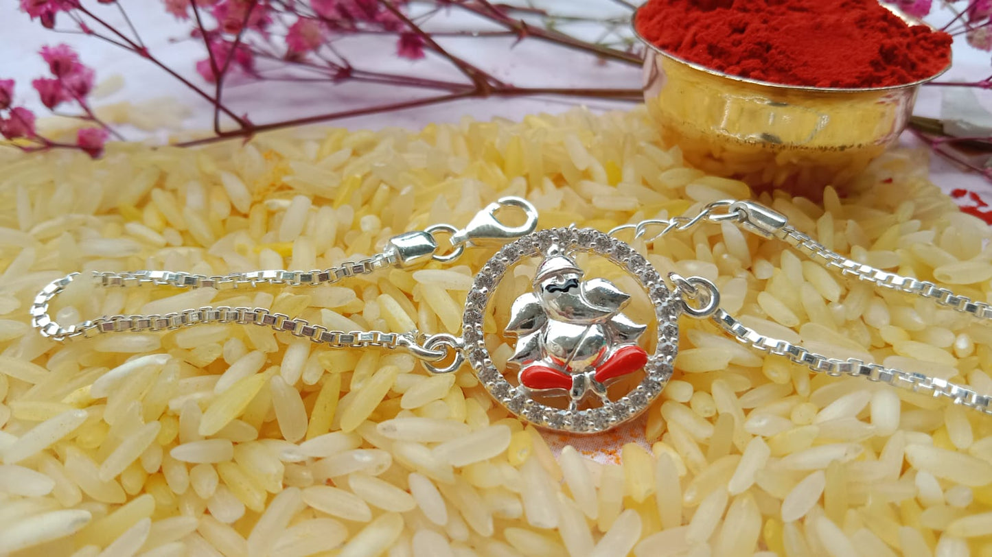 925 Pure silver Ganpati Rakhi (Orange)
