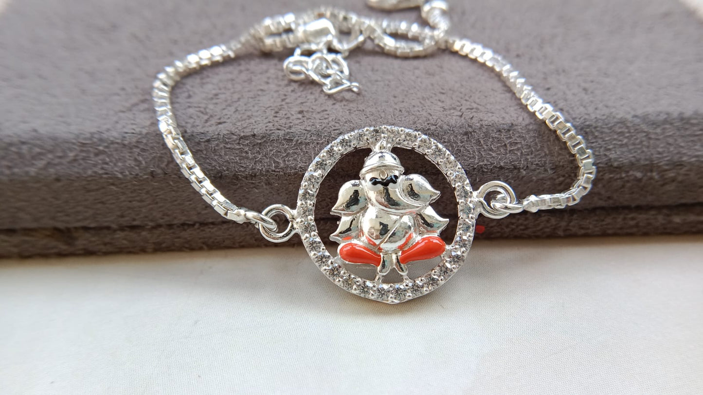 925 Pure silver Ganpati Rakhi (Orange)