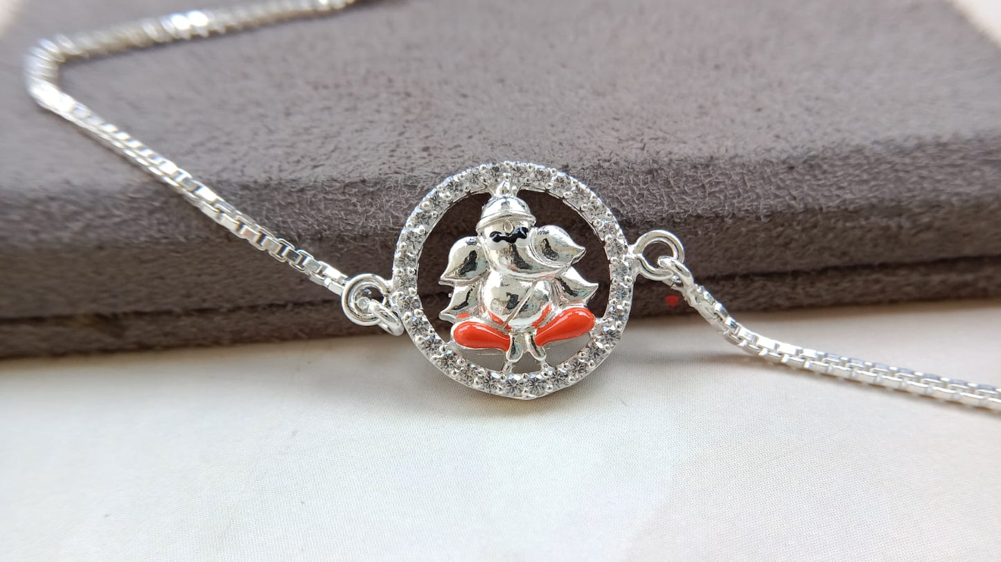 925 Pure silver Ganpati Rakhi (Orange)