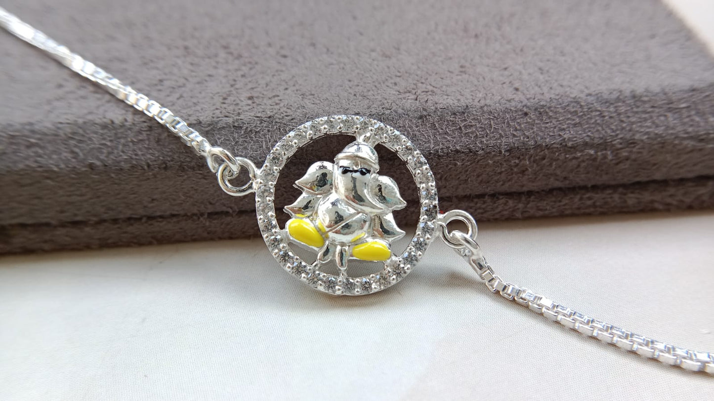 925 Pure silver Ganpati Rakhi (Yellow)