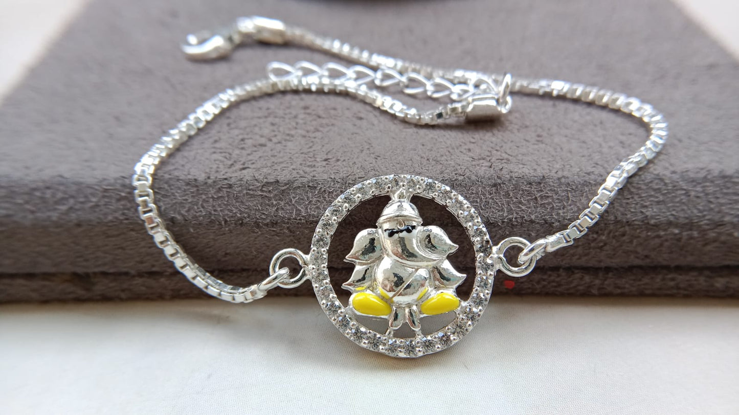 925 Pure silver Ganpati Rakhi (Yellow)