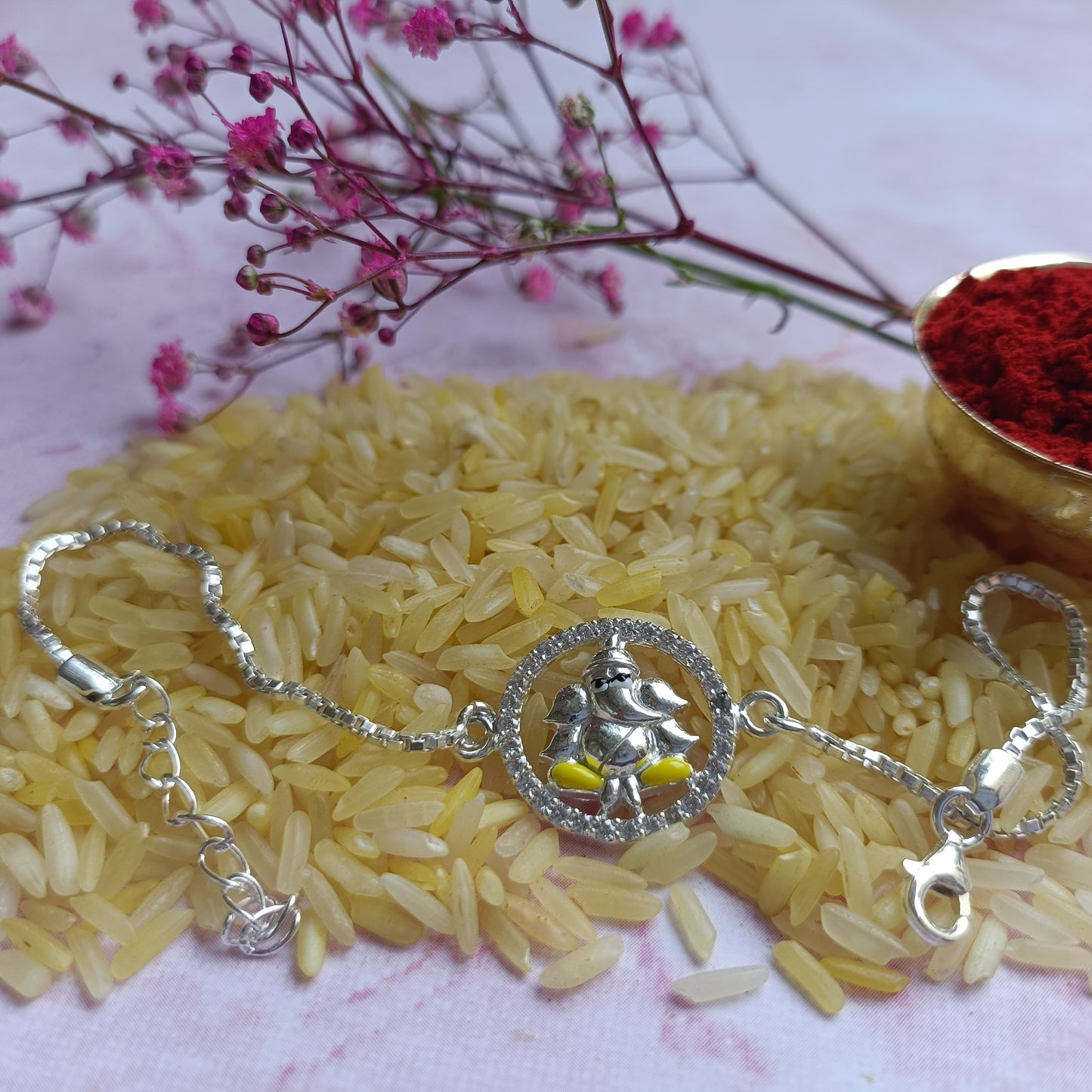 925 Pure silver Ganpati Rakhi (Yellow)