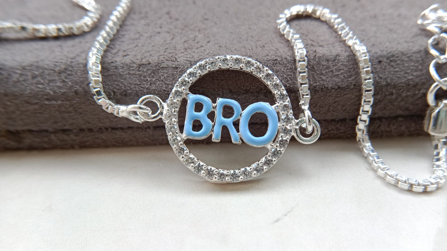 925 Pure Silver BRO Rakhi (Blue)