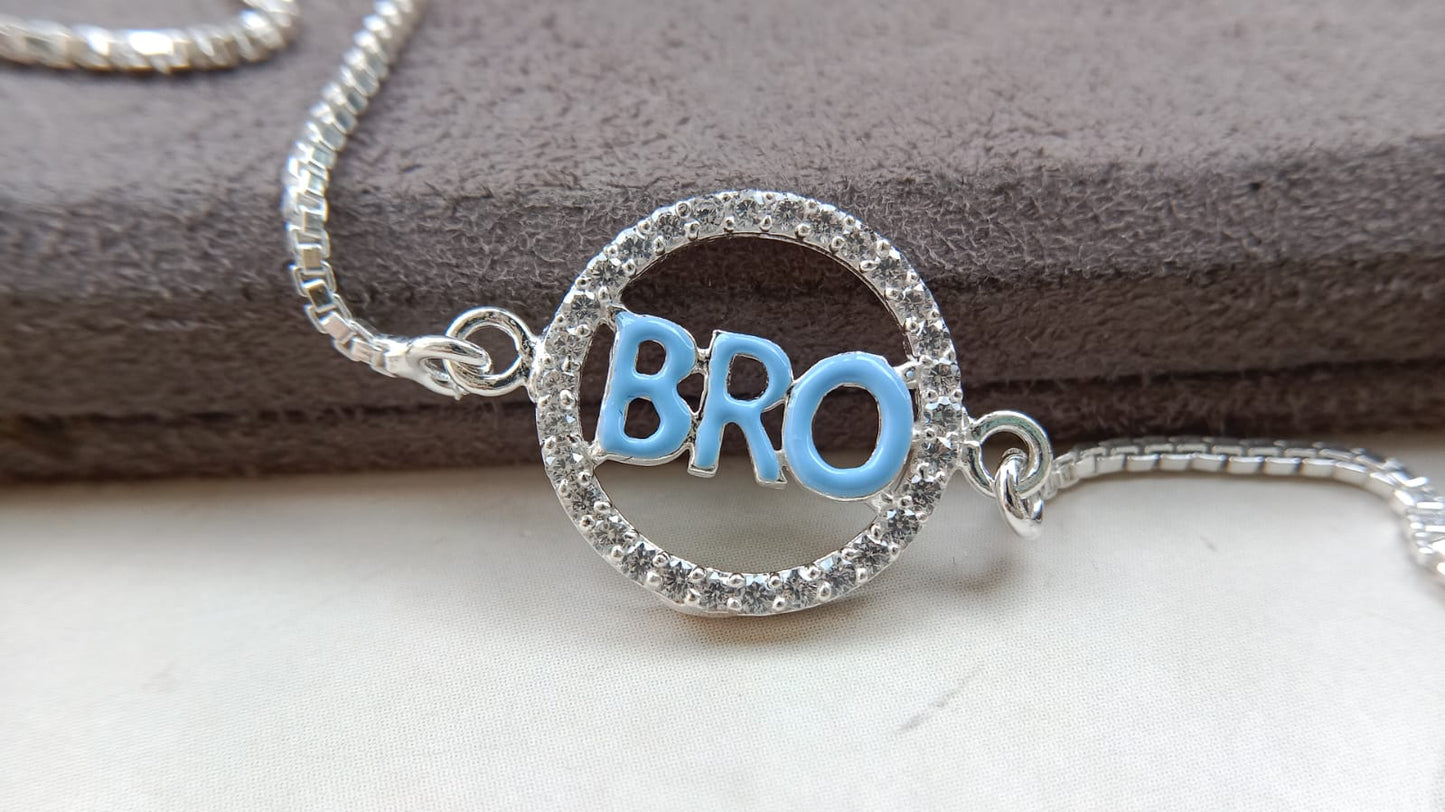 925 Pure Silver BRO Rakhi (Blue)