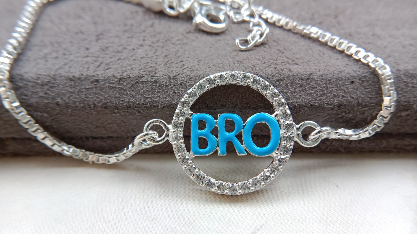 925 Pure Silver BRO Rakhi (Blue)