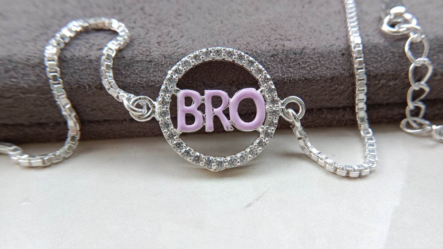 925 Pure Silver BRO Rakhi Lavender