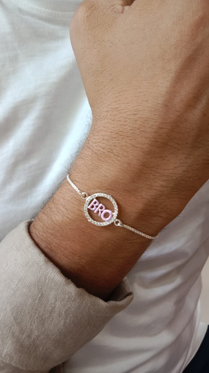 925 Pure Silver BRO Rakhi Lavender