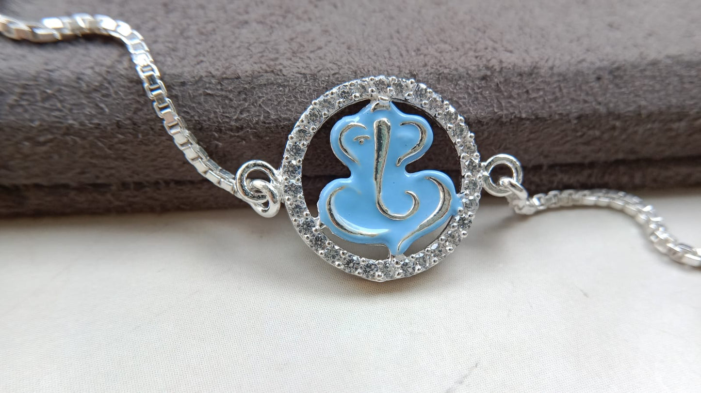 925 Pure Silver Ganpati Enamel Rakhi