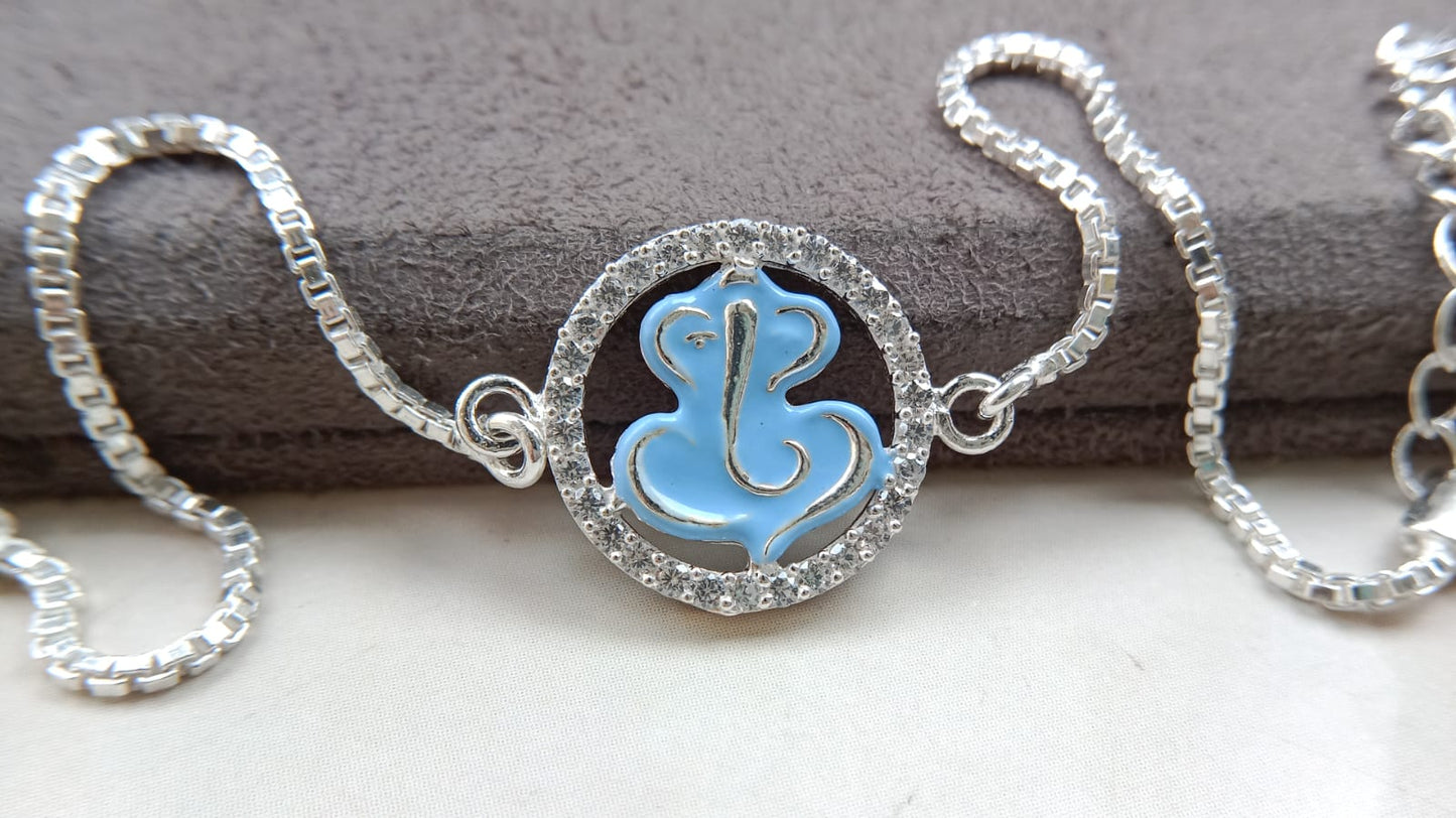 925 Pure Silver Ganpati Enamel Rakhi