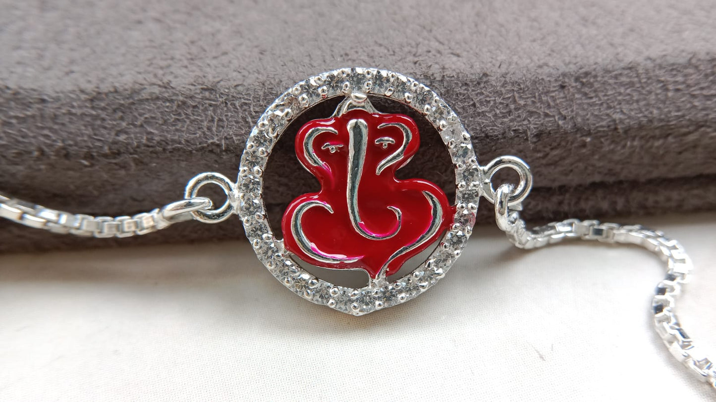 925 Pure Silver Ganpati Enamel Rakhi