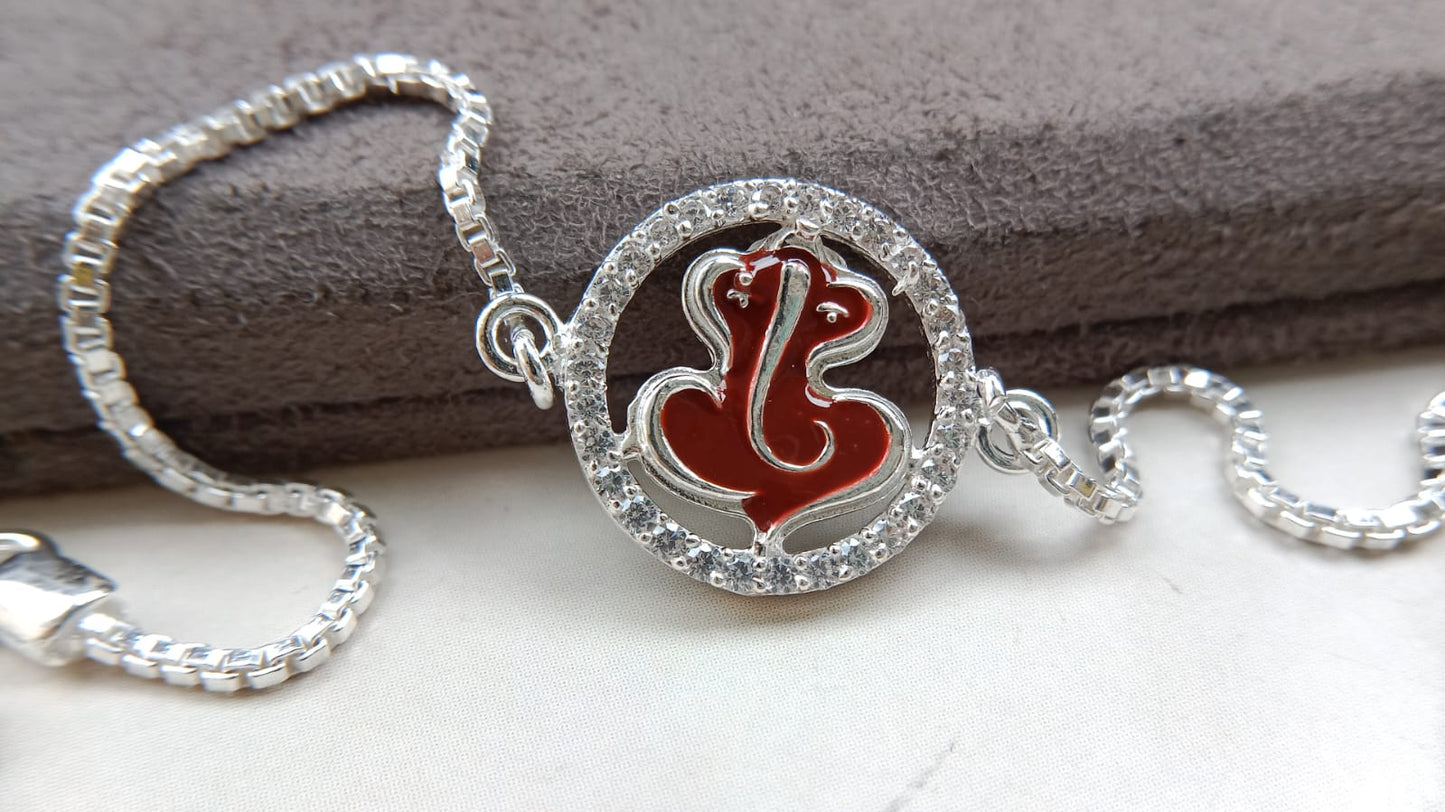 925 Pure Silver Ganpati Enamel Rakhi