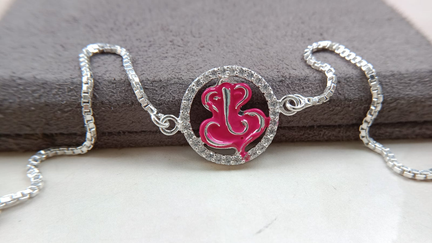 925 Pure Silver Ganpati Enamel Rakhi