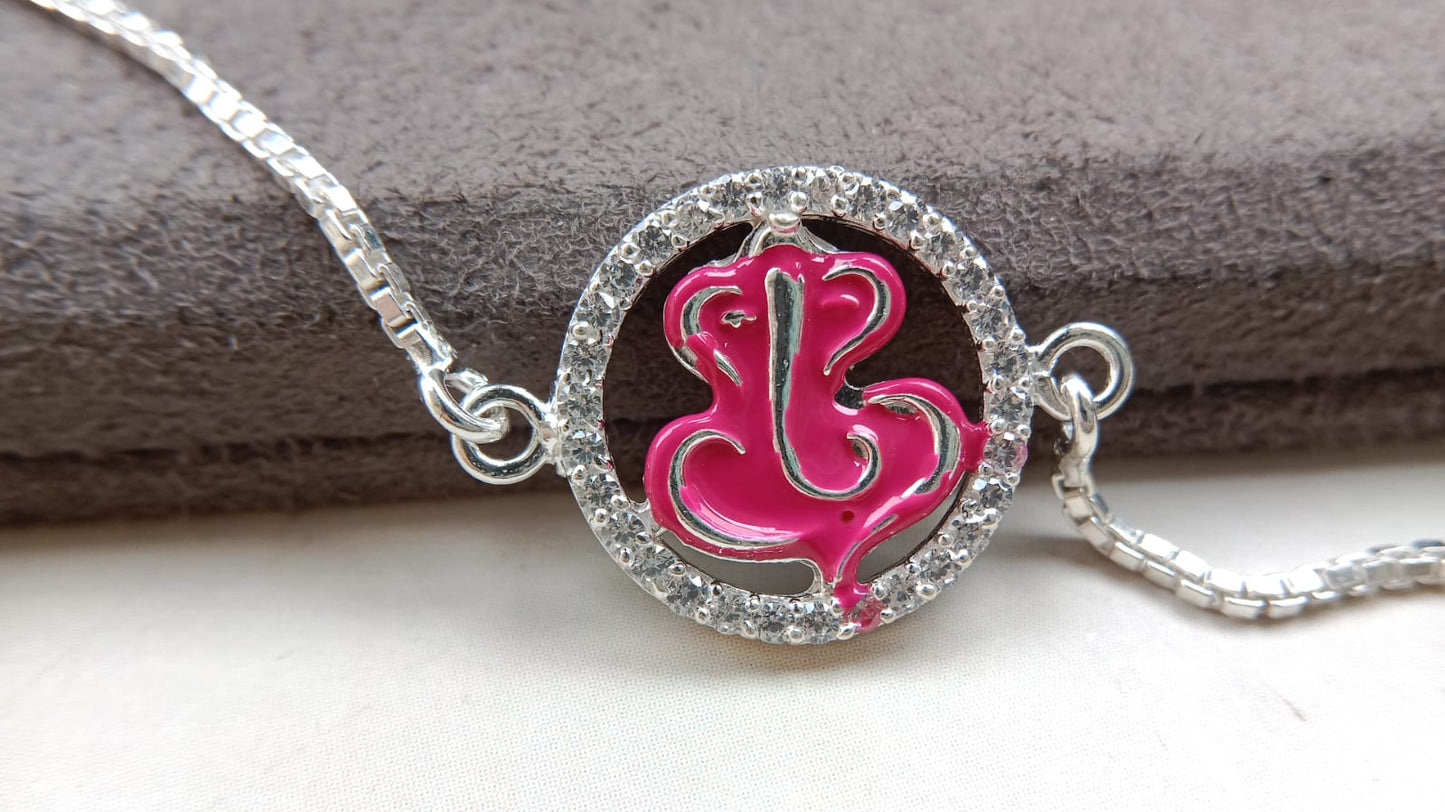 925 Pure Silver Ganpati Enamel Rakhi