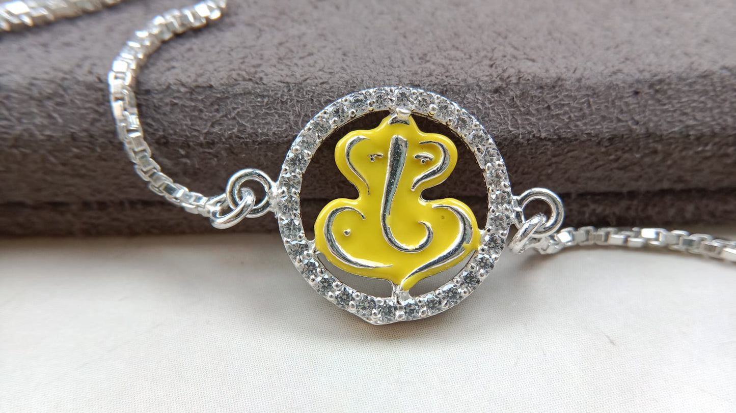 925 Pure Silver Ganpati Enamel Rakhi