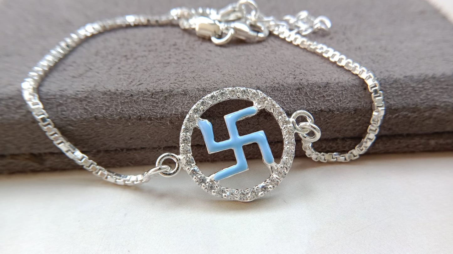 925 Pure Silver Enamel Swastik Rakhi