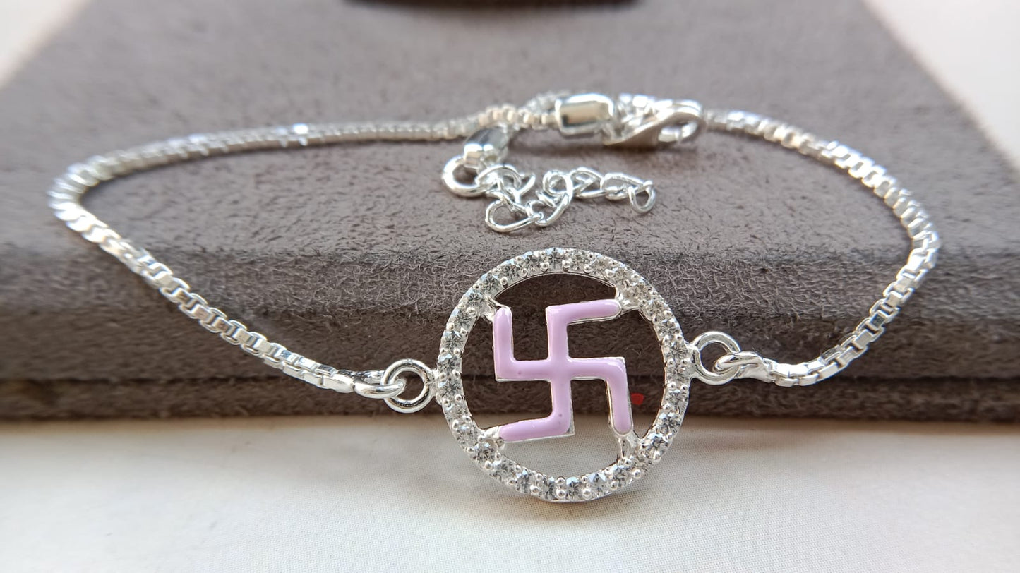 925 Pure Silver Enamel Swastik Rakhi