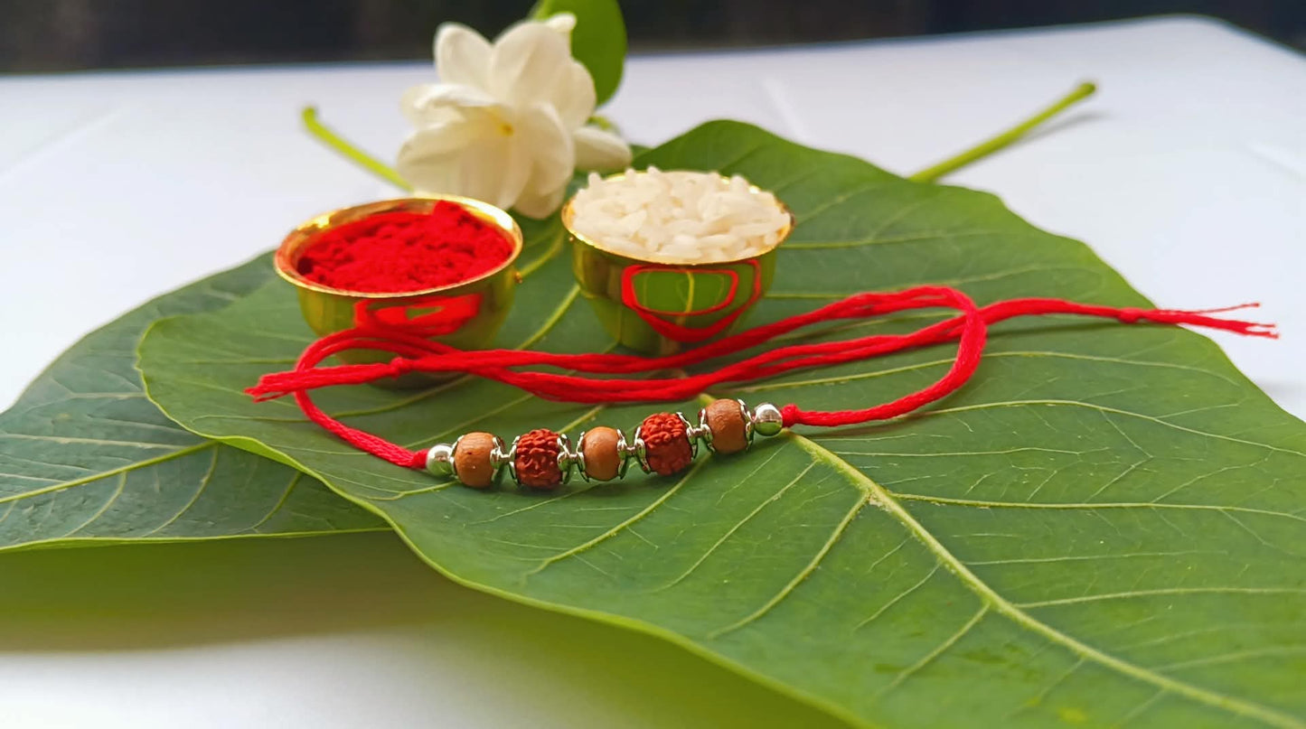 925 Pure Silver Rudraksh and Tulsi Rakhi