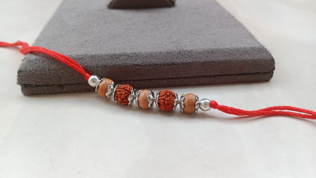925 Pure Silver Rudraksh and Tulsi Rakhi