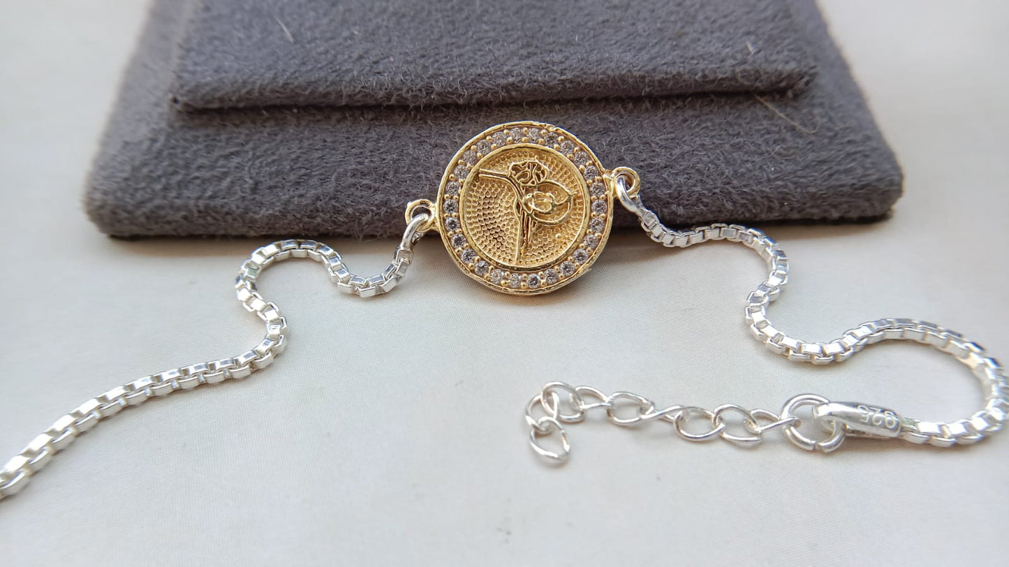 925 Pure Silver Designer Rakhi with Crystal Circle Detail