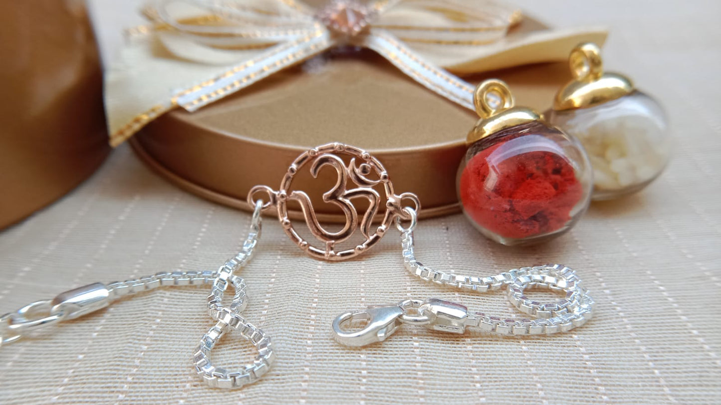 925 Pure Silver Om Rakhi – Elegant Silver Chain Rakhi