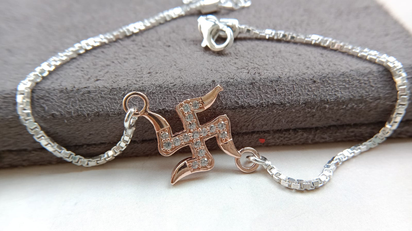 925 Pure Silver Swastik Bracelet