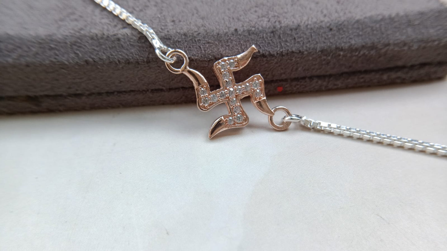 925 Pure Silver Swastik Bracelet