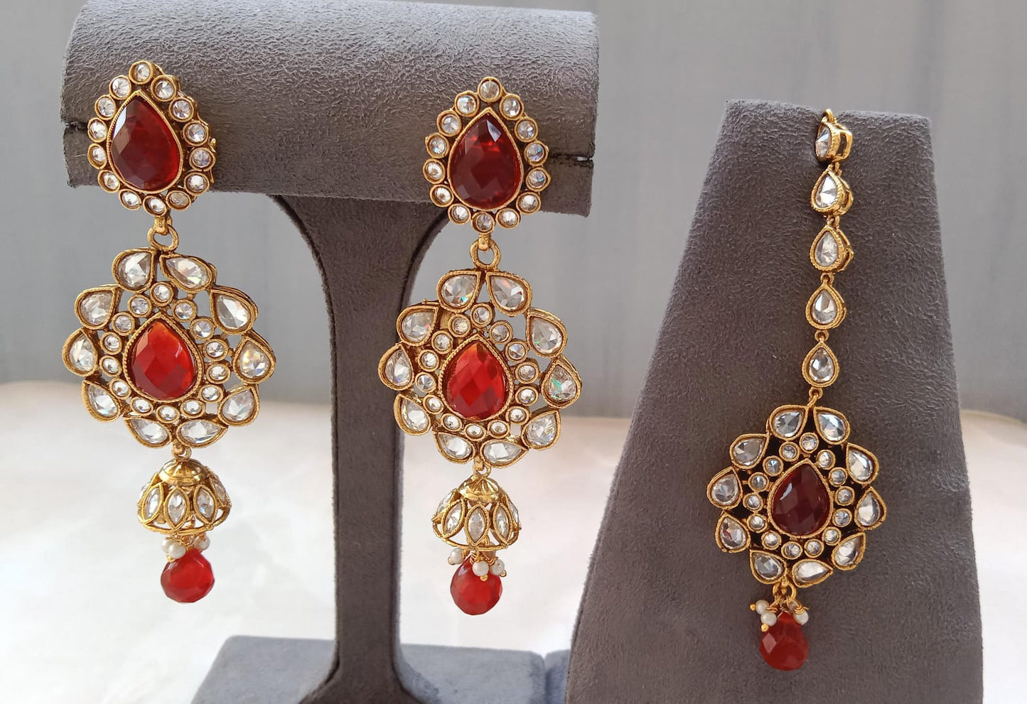 Red Earring Tikka Combo