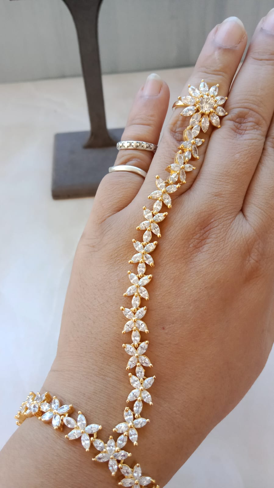 Gold plated American Diamond Haathphool