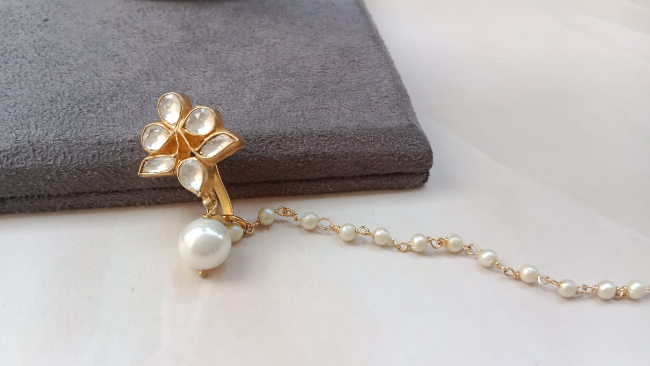 Kundan Floral Nath with Pearl Drop & Pearl Chain