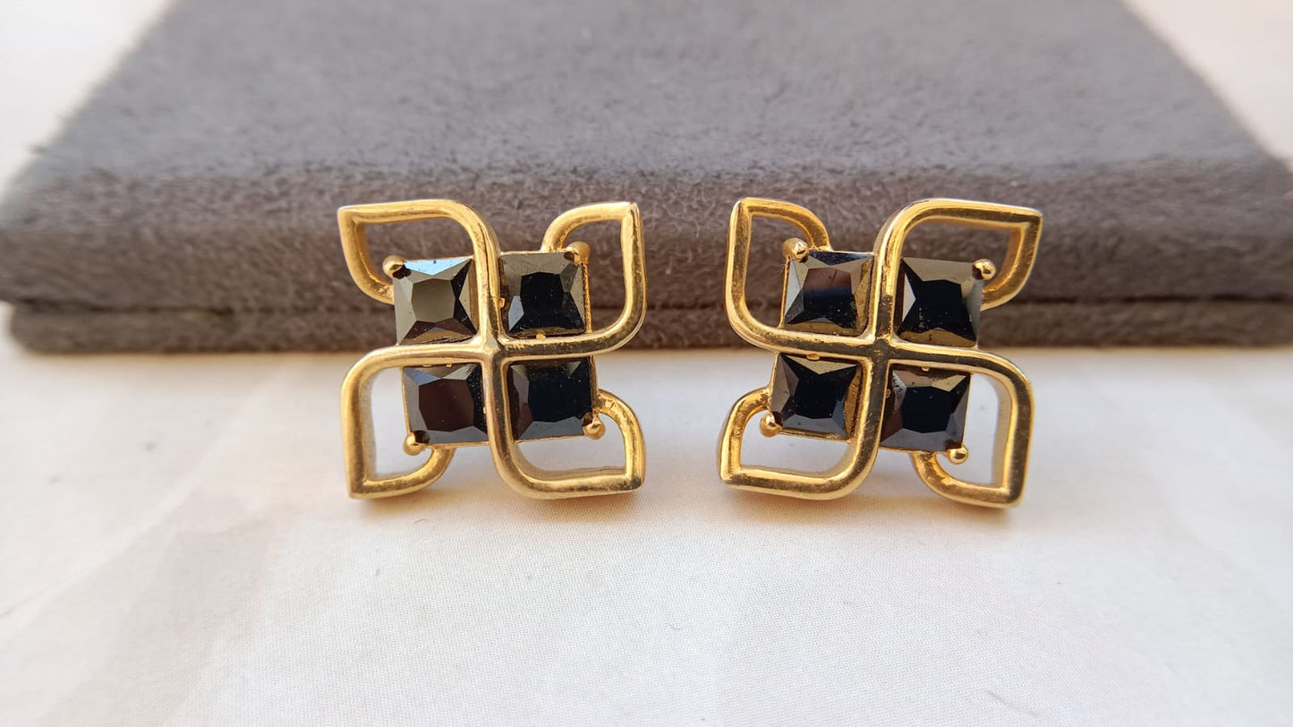 Geometric Quad-Stone Stud Earrings | Premium Gold & Rodium Finish