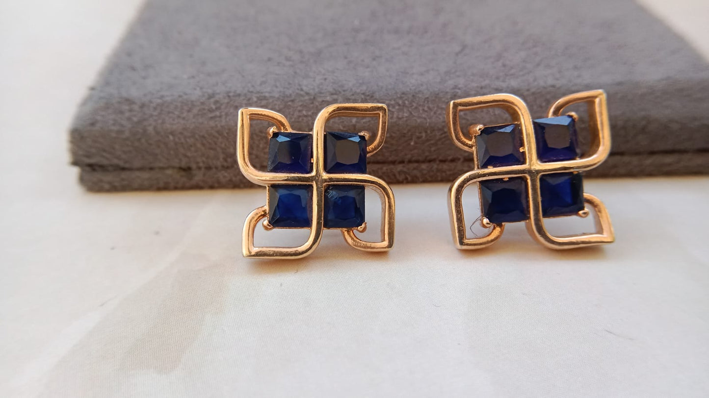 Geometric Quad-Stone Stud Earrings | Premium Gold & Rodium Finish