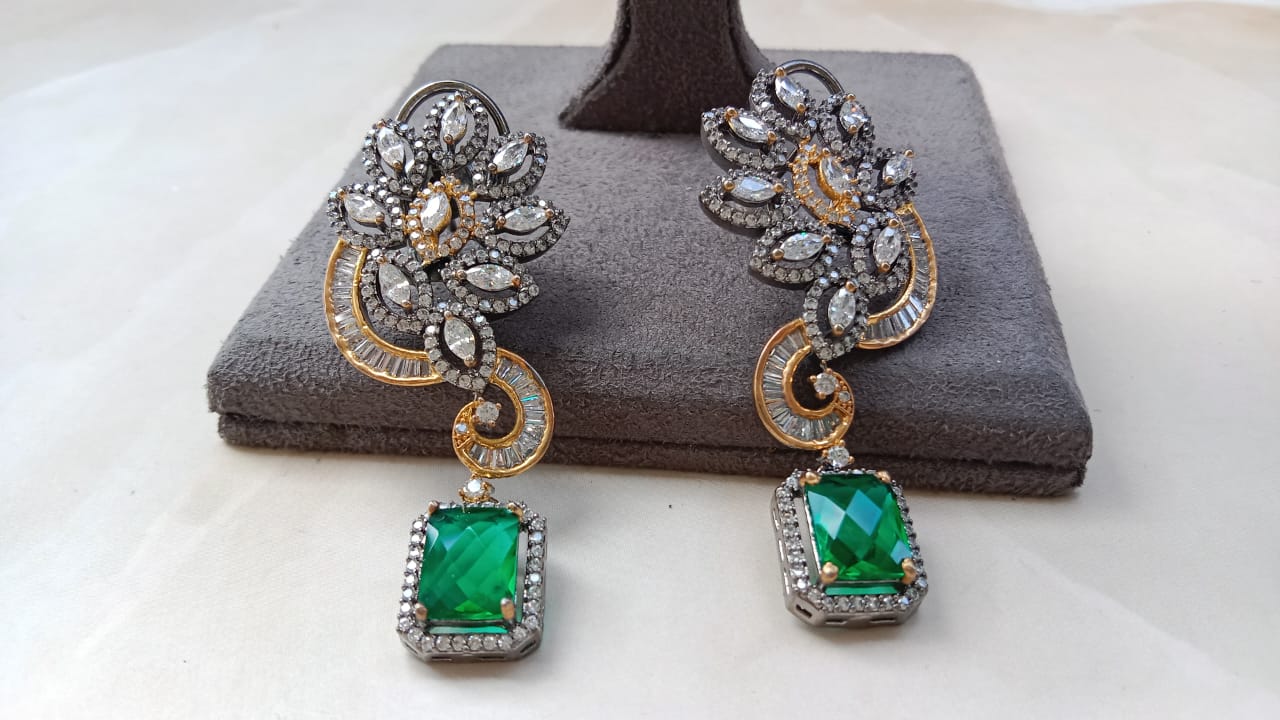 Victorian AD Statement Earrings with Emerald Green Drop