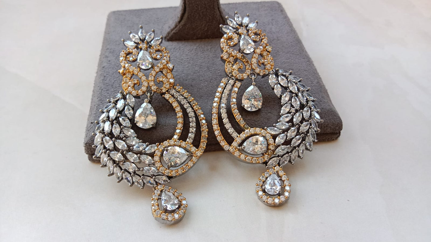 Victorian AD Statement Earrings with Dual Plating & Pear Drop Stones