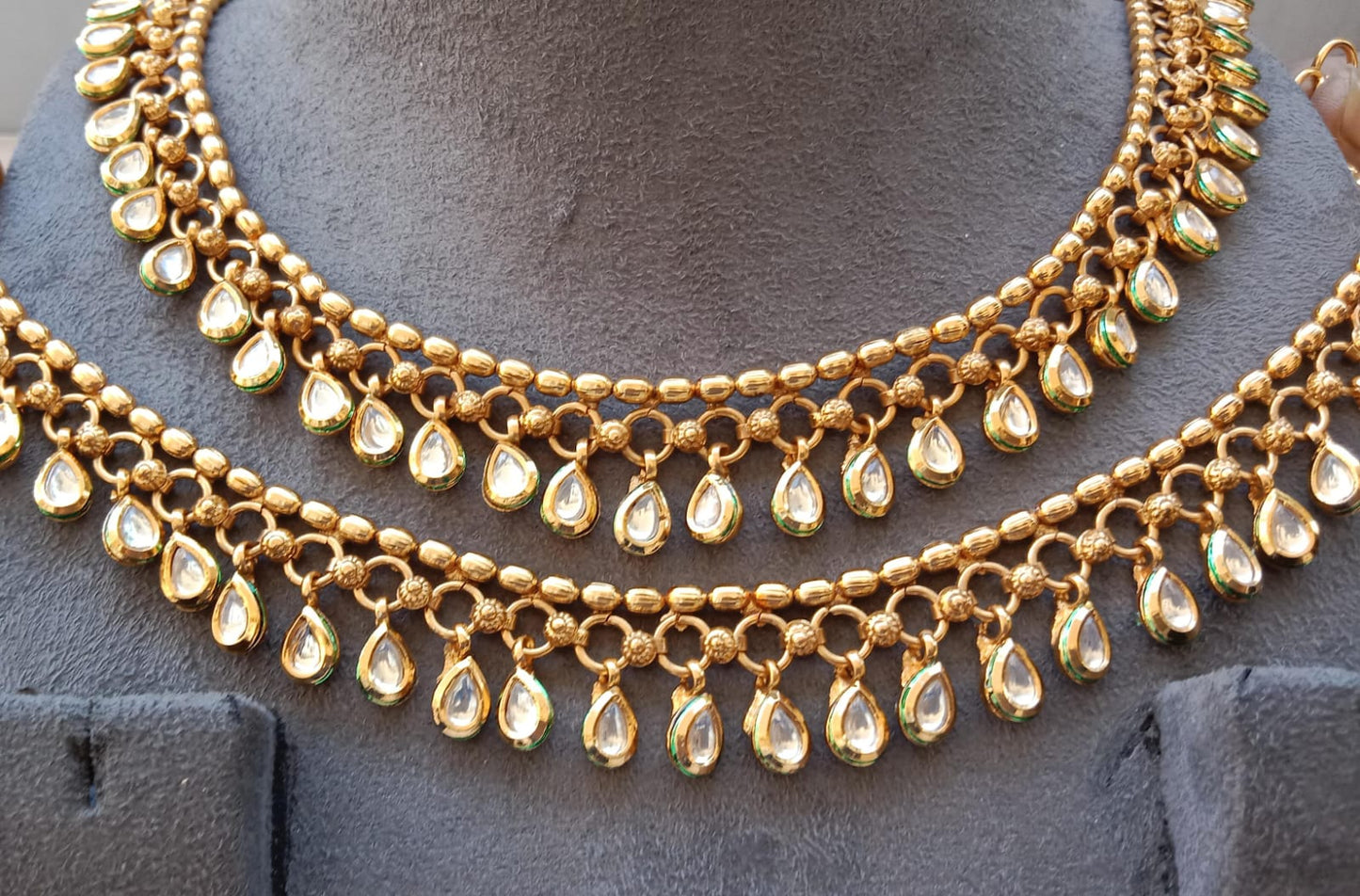 Gold Plated Kundan Teardrop Payal | Dual Layer Traditional Anklet