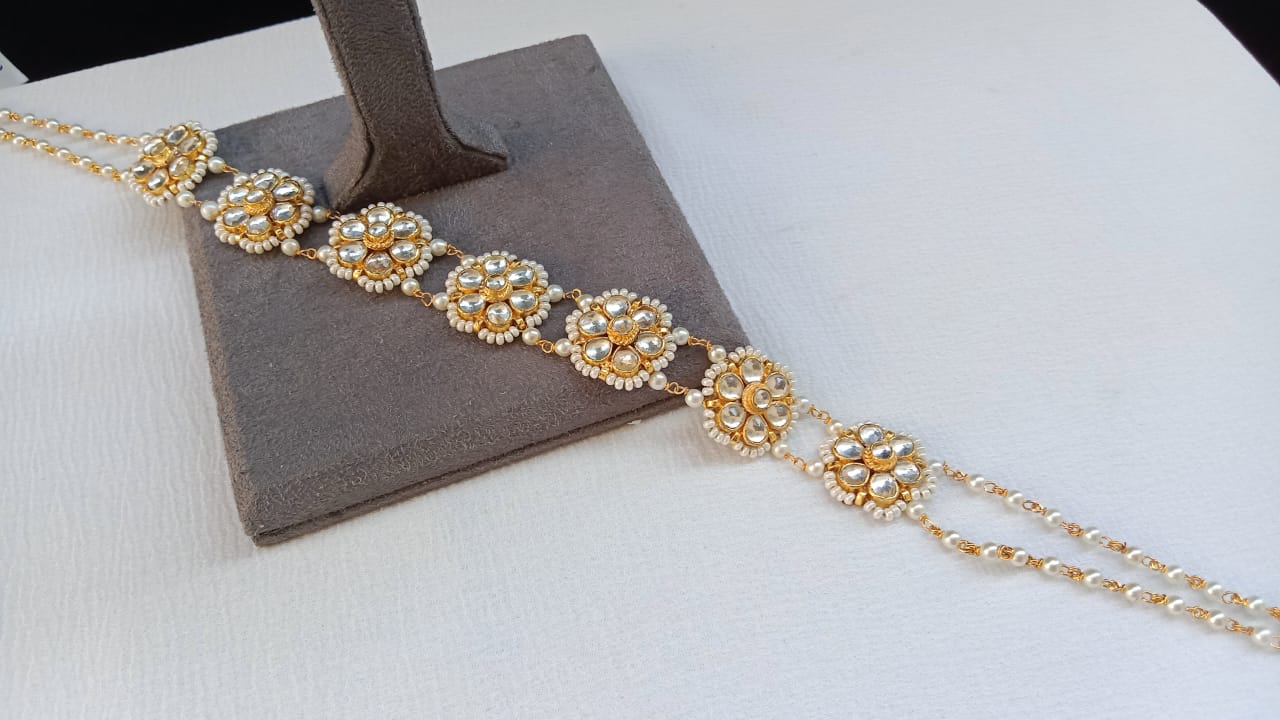 Gold Plated Kundan Sheeshpatti – Floral Bridal Head Jewellery