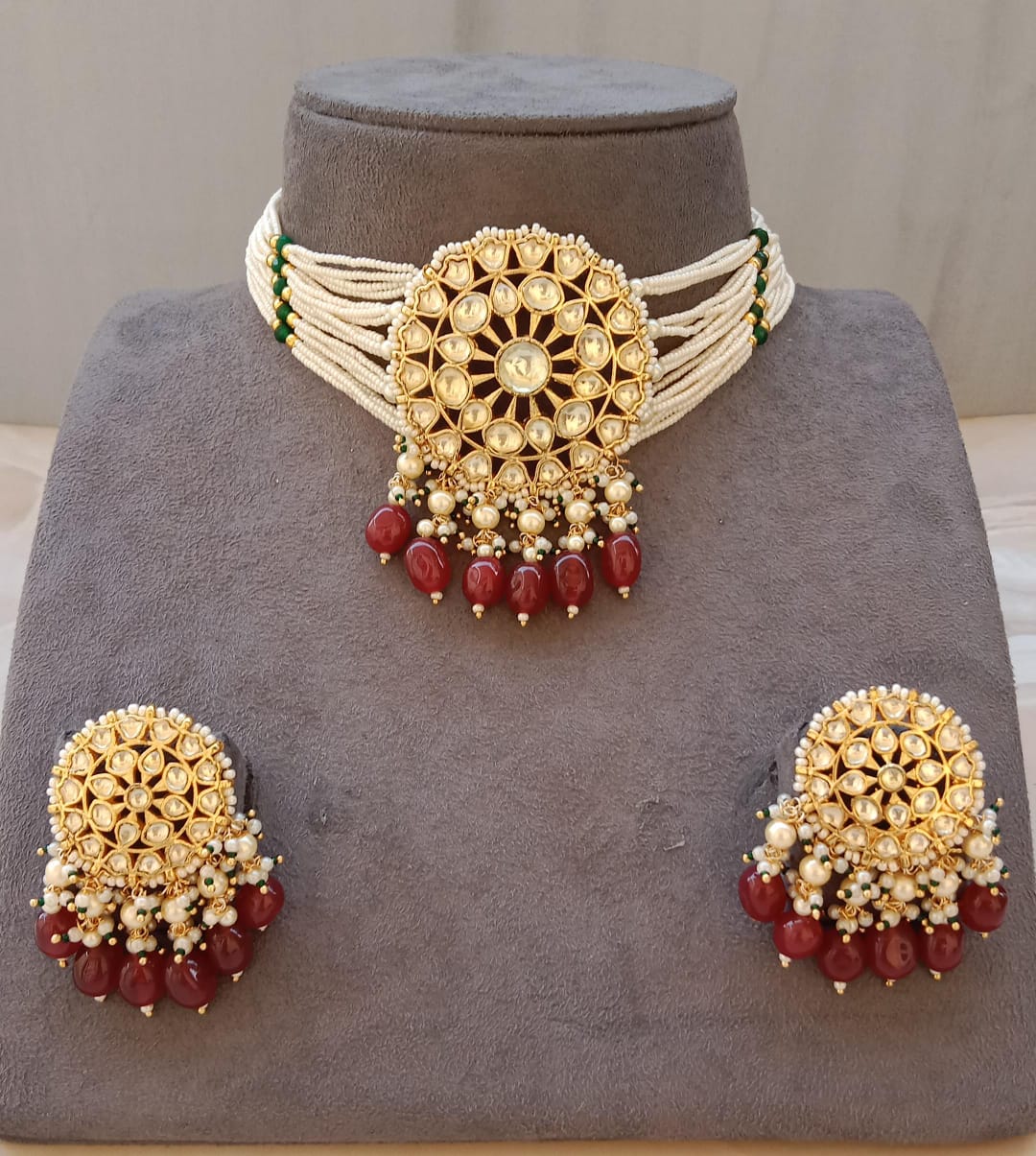 Kundan Choker Set with Ruby Drop & Elegant String Design